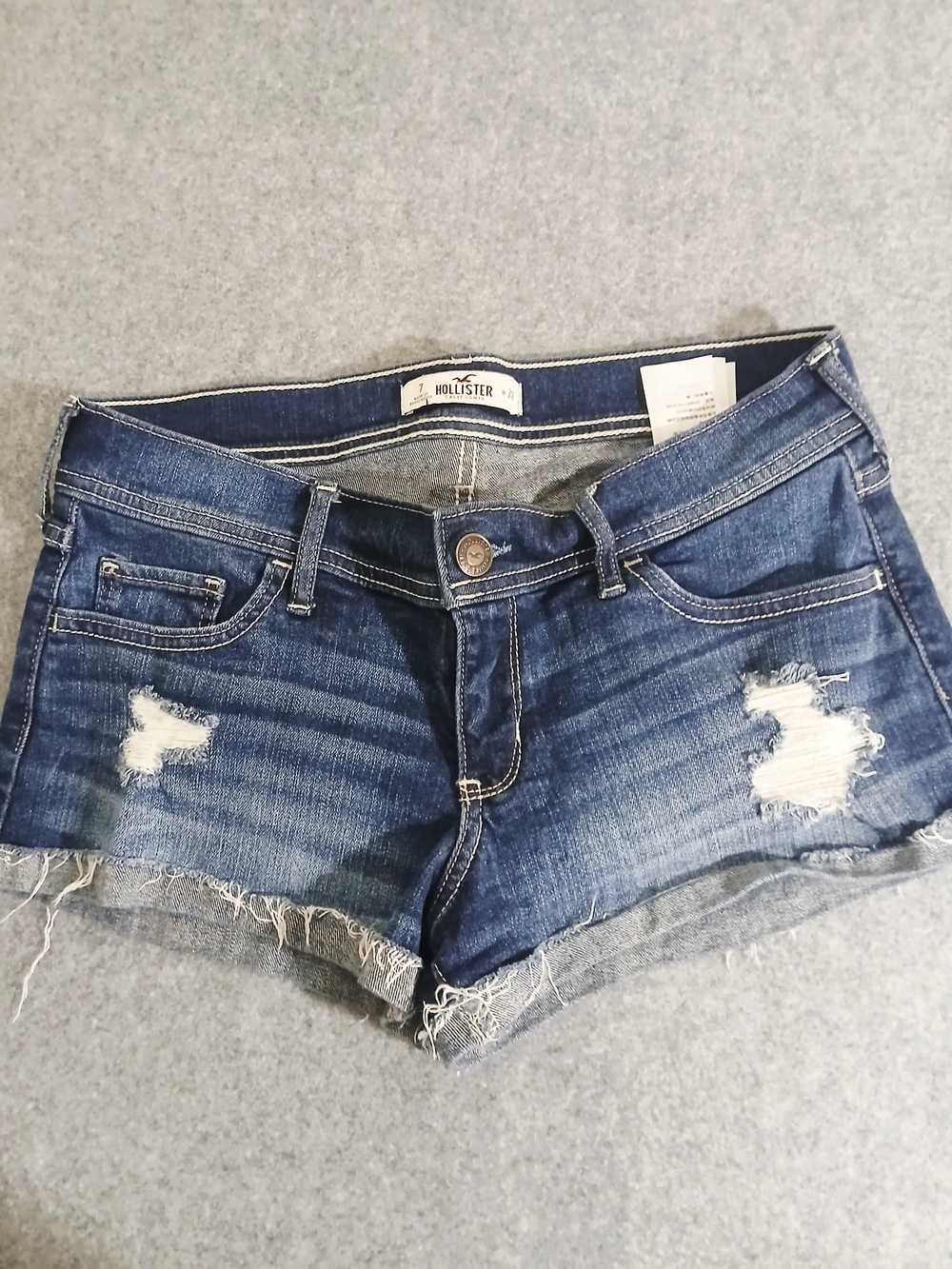 Hollister Women's Dark Blue Distressed Denim Shorts